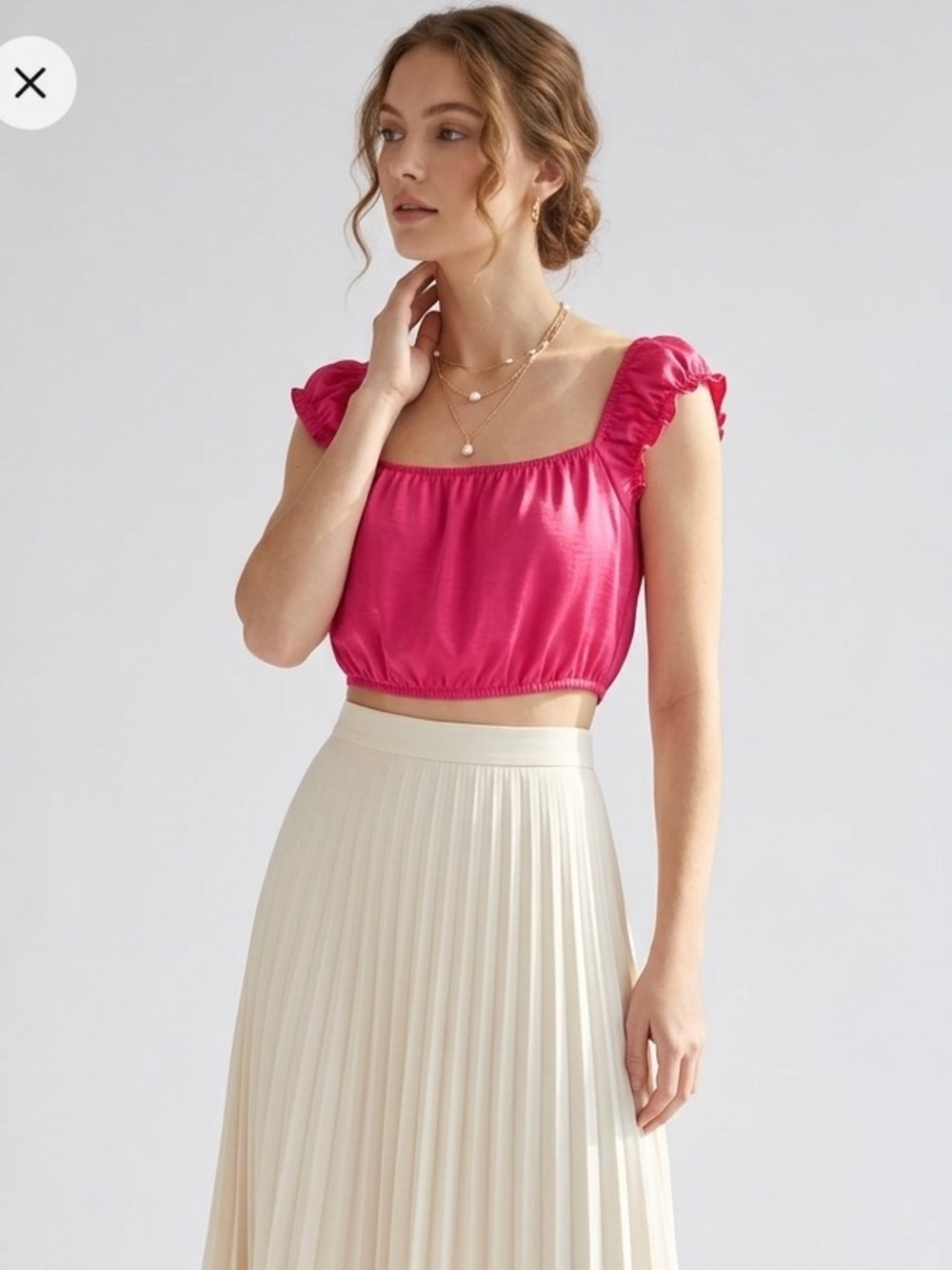 Aritzia Wilfred Free Ethereal Pink Satin Crop Top with Ruffle Straps Size XXS